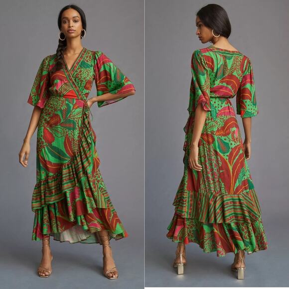 Farm Rio Flutter-Sleeve Wrap Maxi Dress - Picture 3 of 8